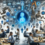A concept image representing the impact of artificial intelligence on the global workforce. The image features a diverse group of workers from various