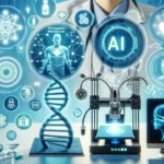 DALL·E 2024-05-28 15.37.13 – An image representing the future of medical technology, highlighting personalized medicine, artificial intelligence, and 3D printing. The image should