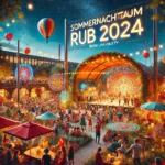 DALL·E 2024-06-17 11.47.51 – A vibrant and festive image depicting a cultural event at Ruhr University Bochum called ‚Sommernachtstraum RUB 2024‘. The scene includes an outdoor se