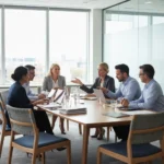 Betriebsräte modernisieren die Mitbestimmung: Transformation und Digitalisierung meistern Ein moderner Besprechungsraum mit grossen Fenstern, hellem Tageslicht und einer