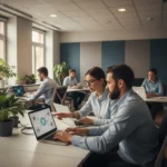 Internationaler Tag der Computersicherheit am 30. November: Die Wichtigkeit von IT-Sicherheit für alle Ein modernes Buero mit mehreren Mitarbeitenden, die konzentriert an ihren