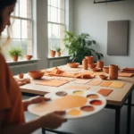 Die Farbe Orange: Bedeutung, psychologische Wirkung, Symbolik und Anwendung Heller Studio-Raum mit klaren Linien, in dem verschiedene Objekte in