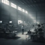 50.000 Stellen weg: Größter Stellenabbau in der deutschen Autoindustrie seit 2011 Innenaufnahme einer Produktionshalle mit stillstehenden Montagebaendern. Leere Werkbänke, geparkte Roboterarme,