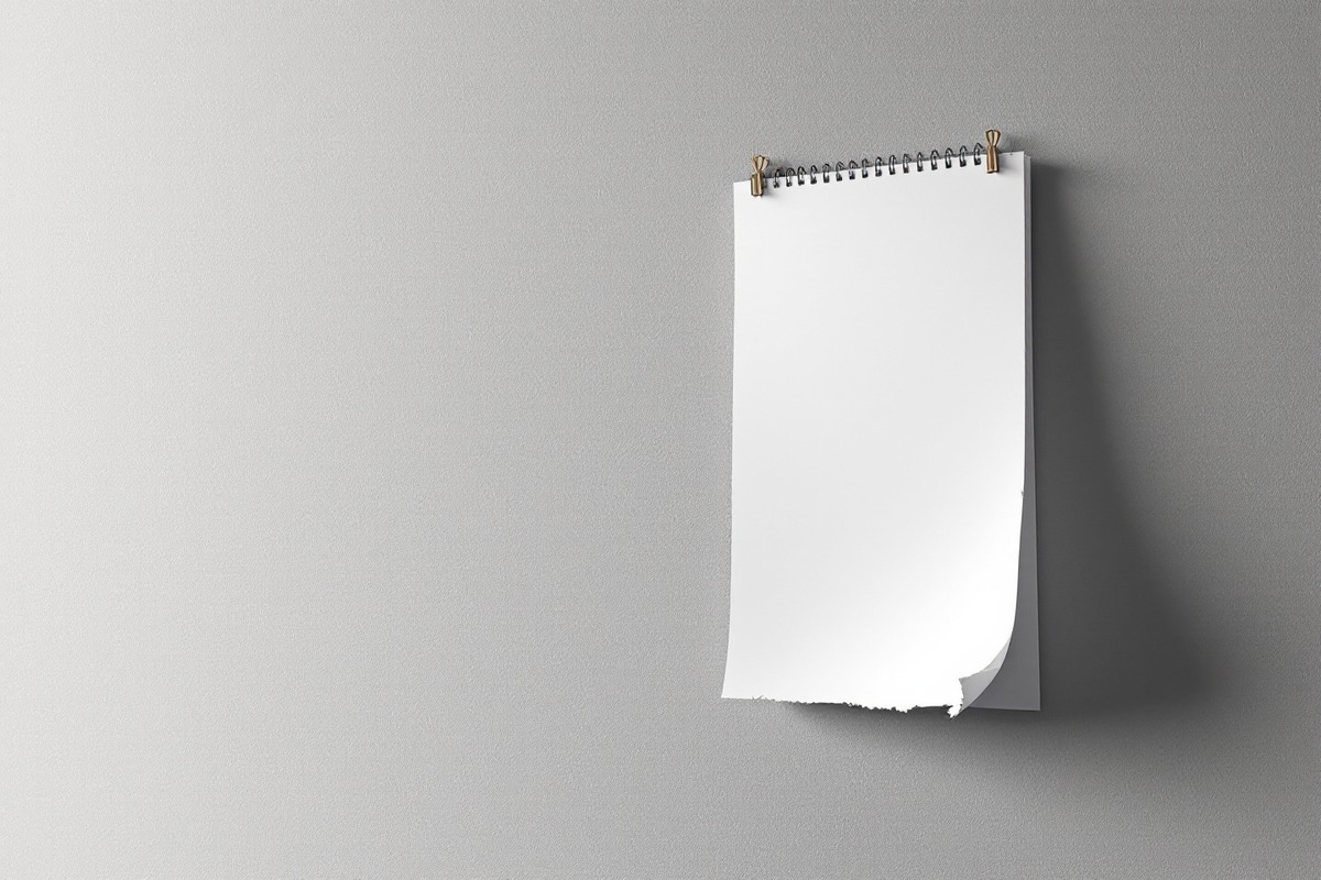Leerer Wandkalender mit abgerissenem Blatt auf neutraler Wand